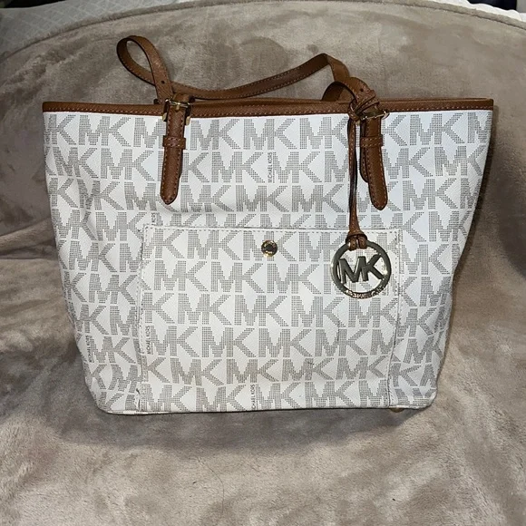 Michael Kors | Bags | Michael Kors White And Brown Monogram 